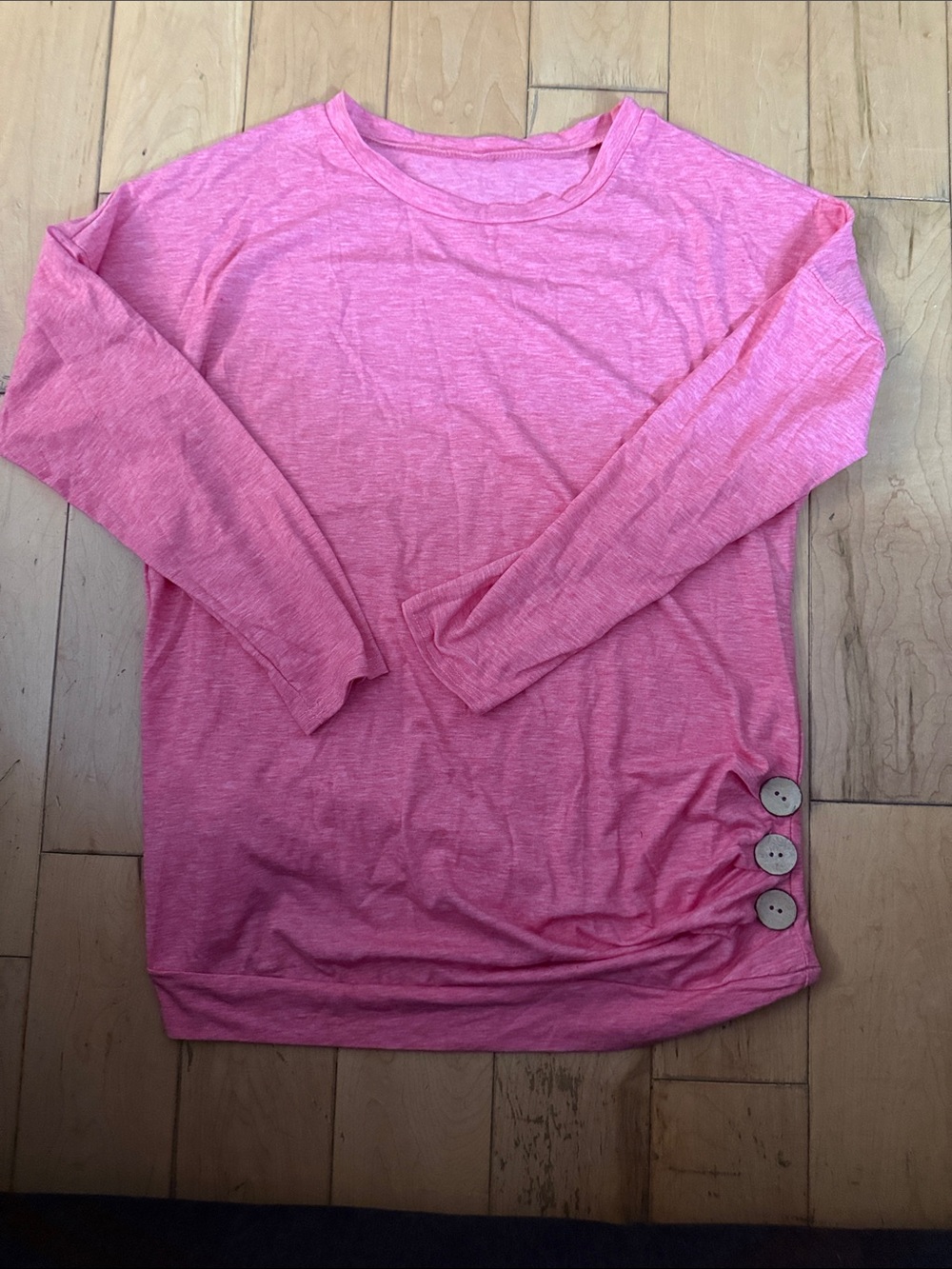 Girls' Long-Sleeve Pink Top with Side Button Detail